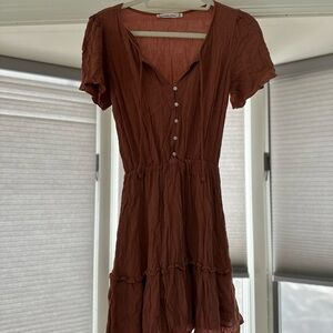 Abercrombie & Fitch Rust Short Sleeve Button-Front Mini Dress